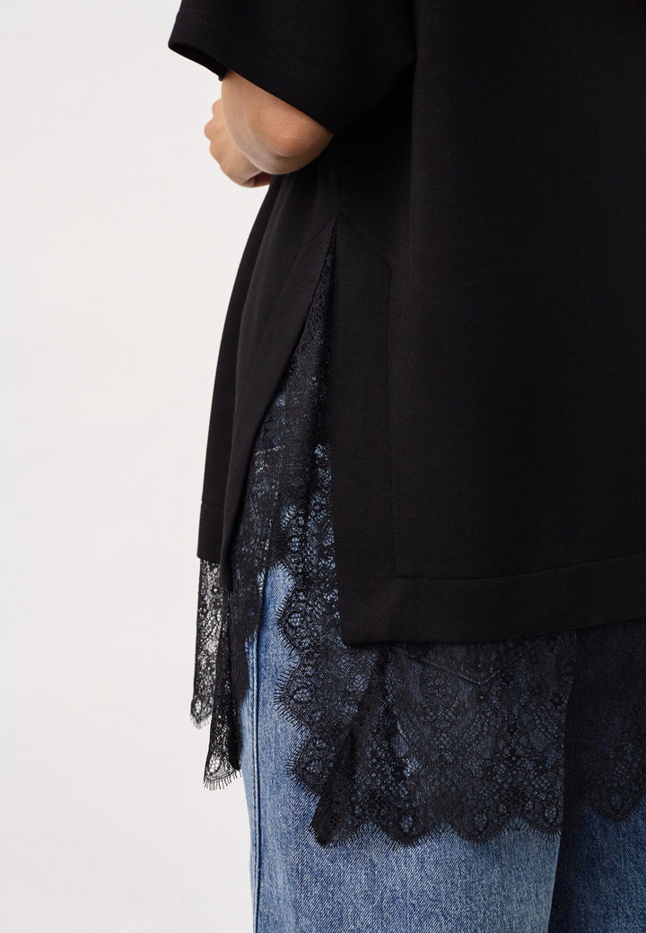 Co´Couture - Larsoncc Mix Lace Tee 500414 - 65001 - Black T-shirts 