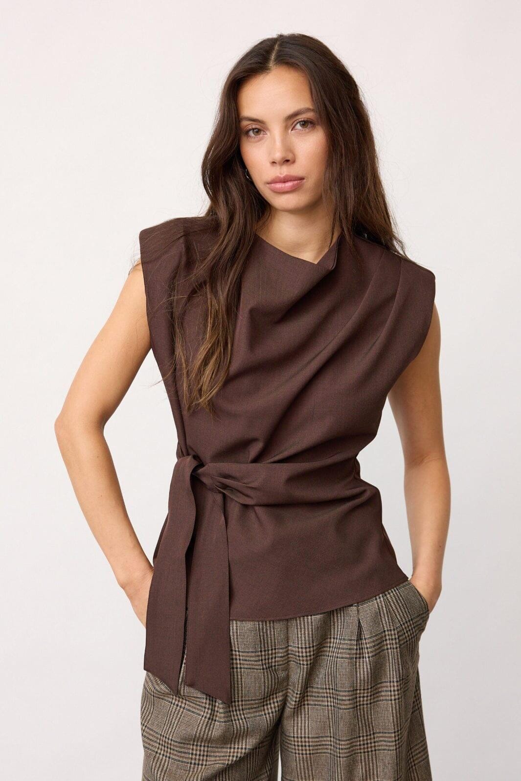 Co´Couture - Lunacc Pleat Top 500314 - 20003 - Dark Brown T-shirts 