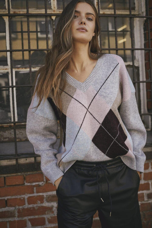 Co´Couture - Majacc Check V-Knit 32218 - 139 - Mid Grey Strikbluser 