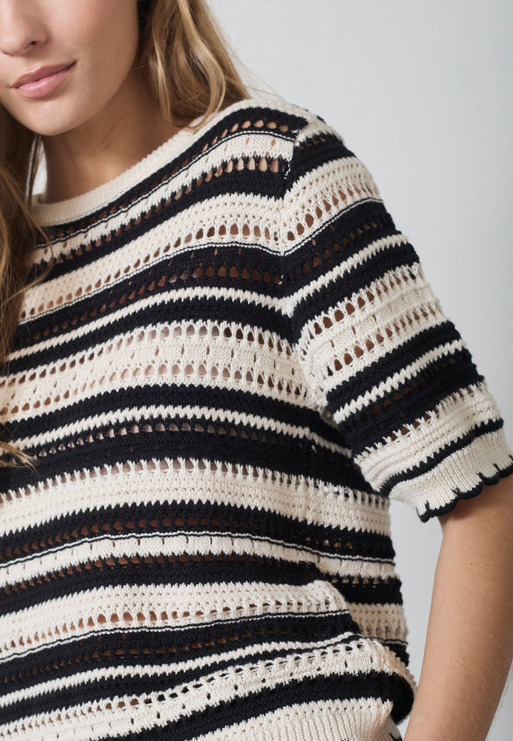 Co´Couture - Odettecc Stripe Ss O-Knit 42018 - 1196 - Offwhite-Black Strikbluser 