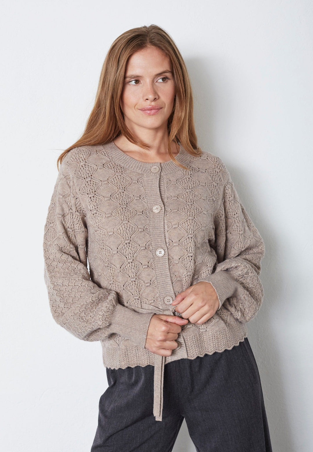 Co´Couture - Rowcc Pointelle Tie Cardigan 32241 - 127 - Champagne Cardigans 