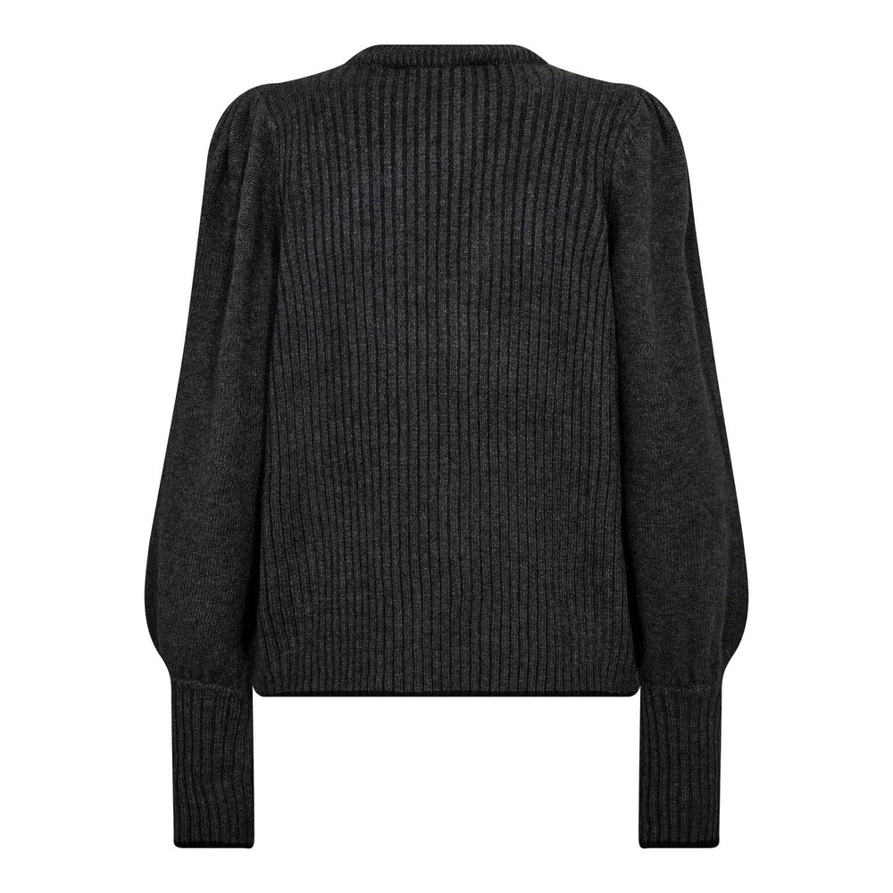 Co´Couture - Rowcc Puff Rib V-Knit 32227 - 140 - Dark Grey Strikbluser 