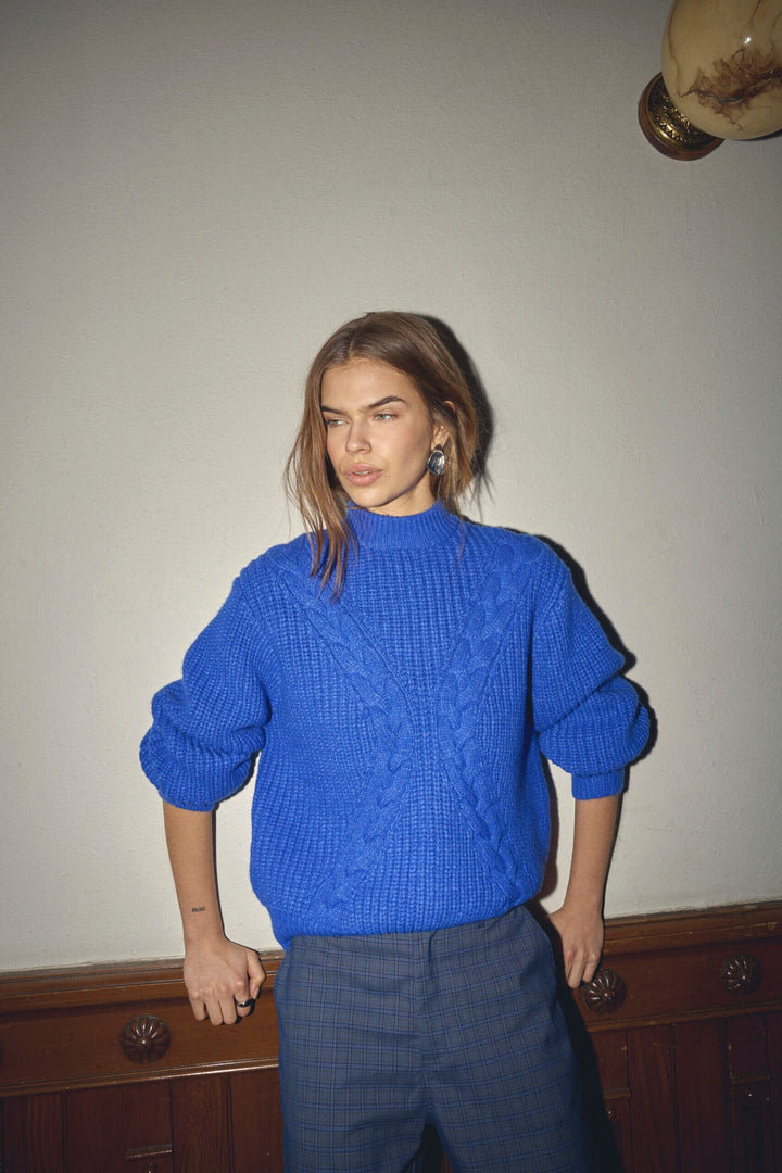 Co´Couture - Rowcc Rib Cable Knit 500272 - 40002 - New Blue Strikbluser 
