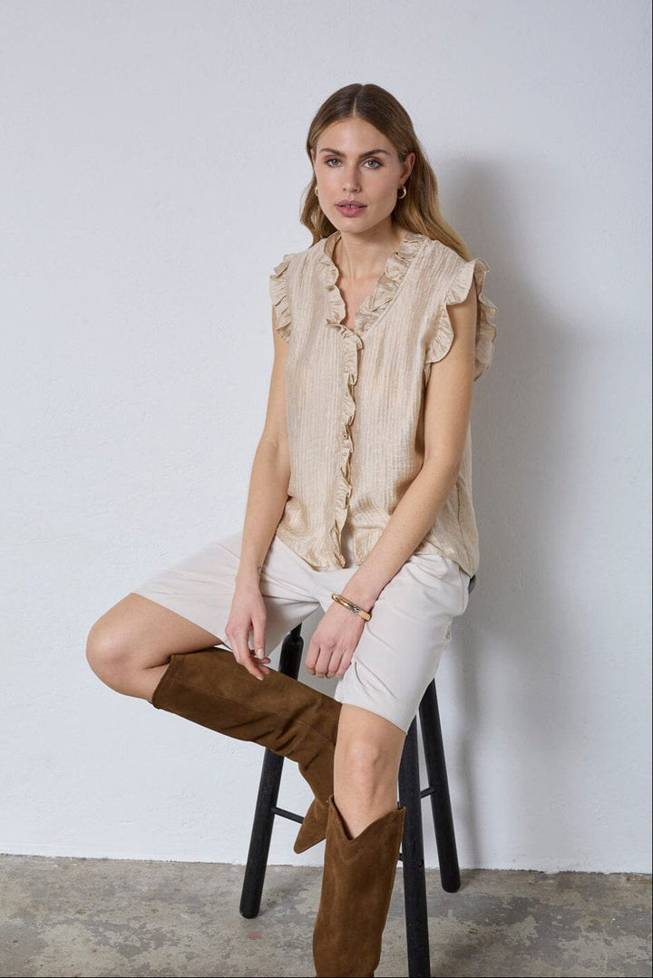 Co´Couture - Tassycc Frill Top 45161 - 320 - Bisquit