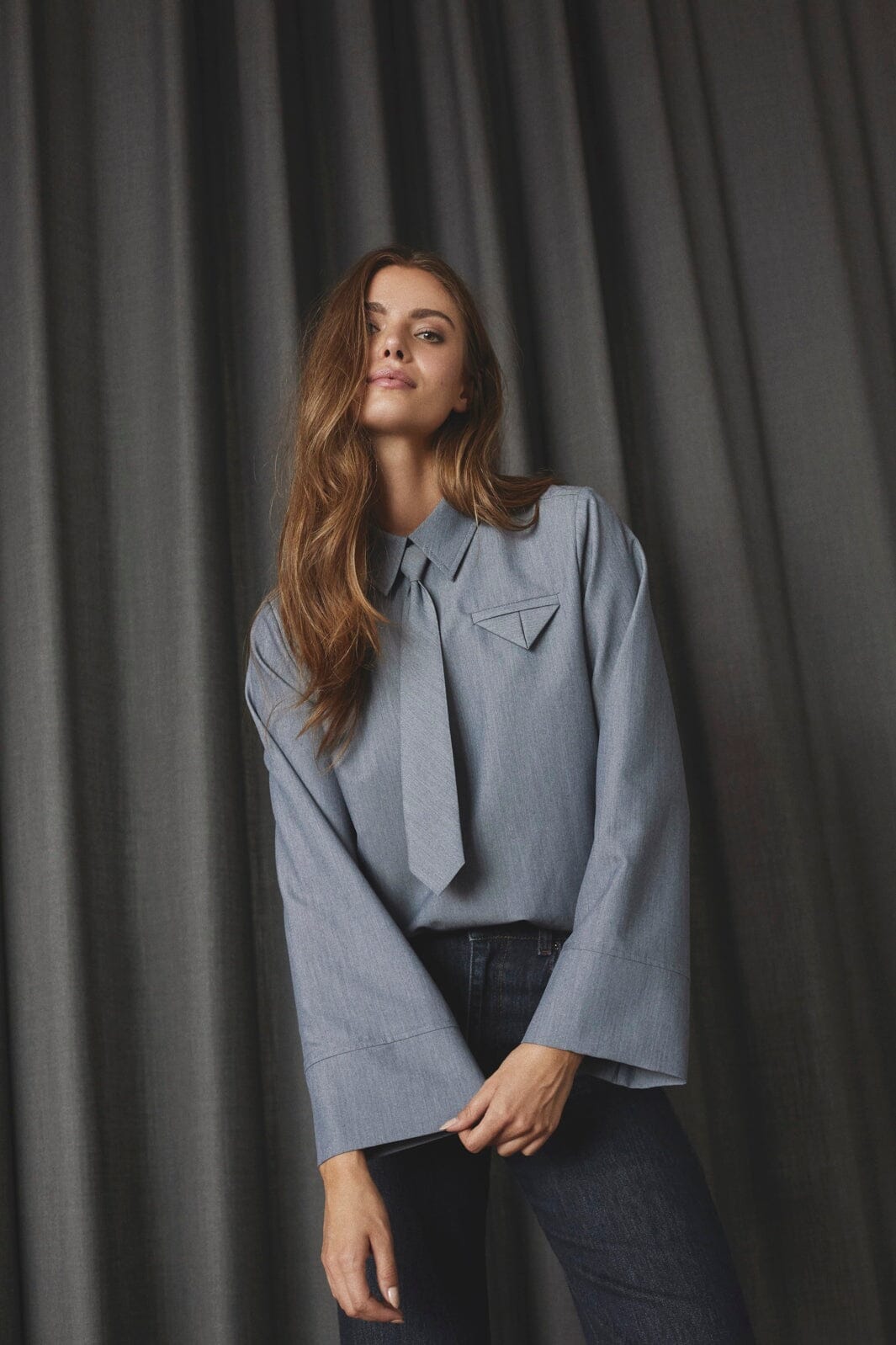 Co´Couture - Tengacc Tie Blouse 45044 - 586 - Dusty Blue