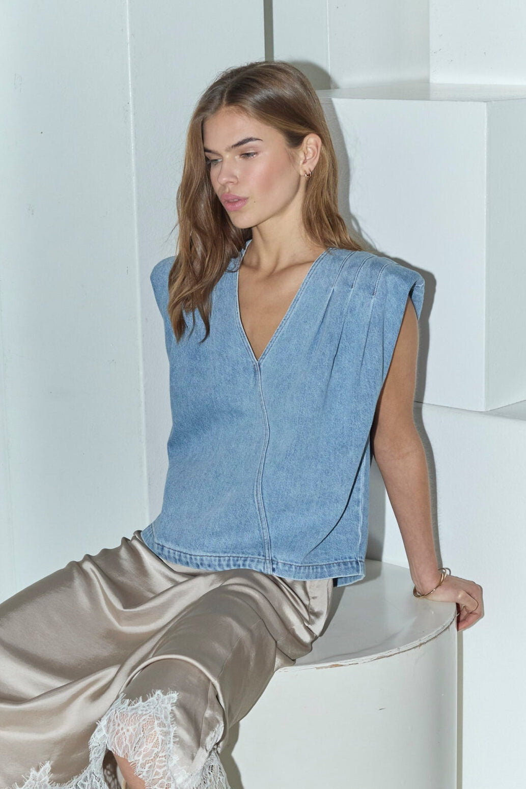 Co´Couture - Asjacc Wrap Denim Top 45125 - 552 - Denim Blue