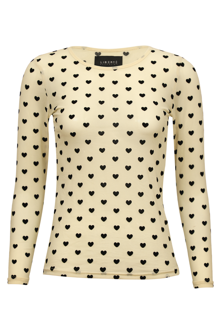 Liberte - Mesh-Ls-Tshirt 22065 - Ivory Black Flock Heart