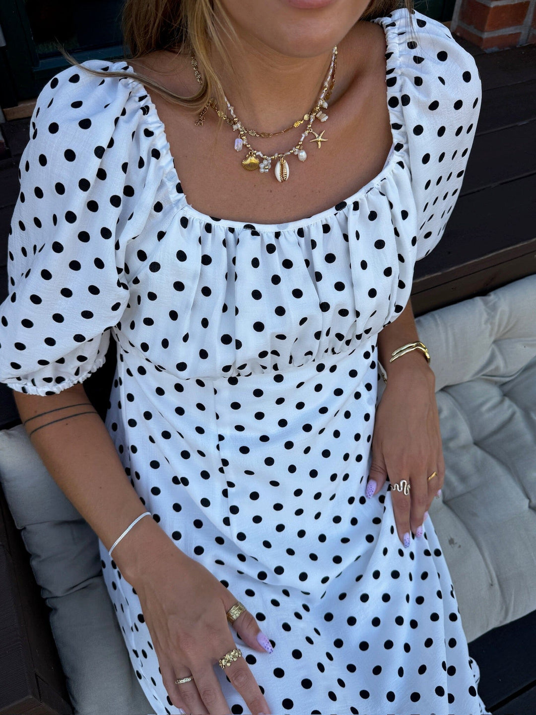 Dear Molly - Dot Dress 129650B - White W.black Dots Kjoler 