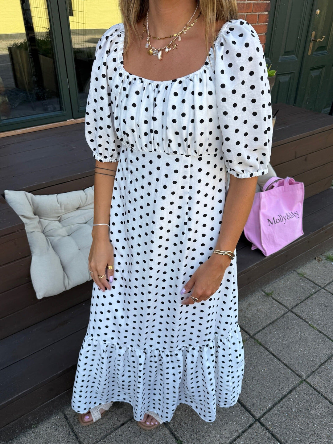 Dear Molly - Dot Dress 129650B - White W.black Dots Kjoler 