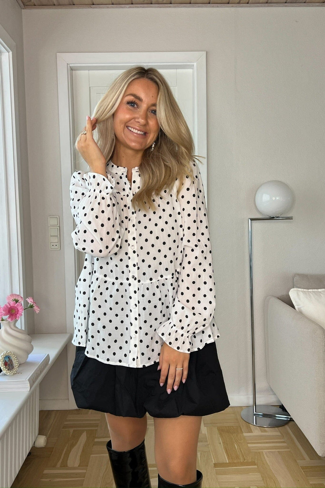 Dear Molly - Dot Top 155563C - White W.black Dots Bluser 