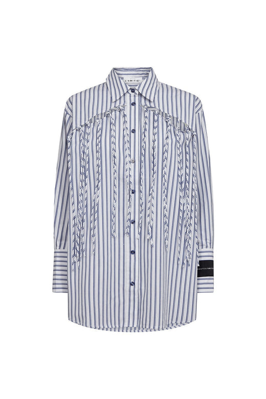 Haute L'Amitié - Striped Fringe Shirt HL10522 - Blue/White Stripe