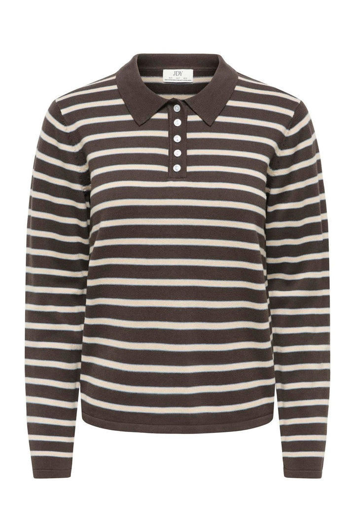 JDY - Jdyina L/S Polo Pullover Knt - 5094718 Mulch Sandshell / Windward Blue
