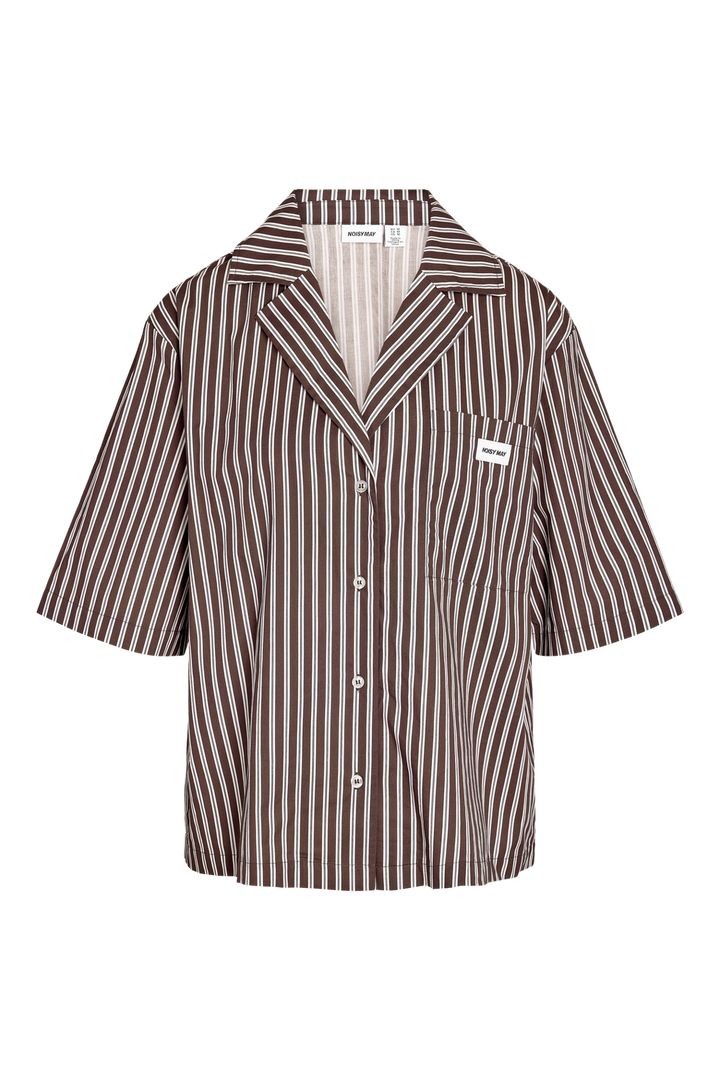 Noisy May - Nmfrida 2/4 Stripe Button Shirt - 5191105 Chocolate Brown Birch