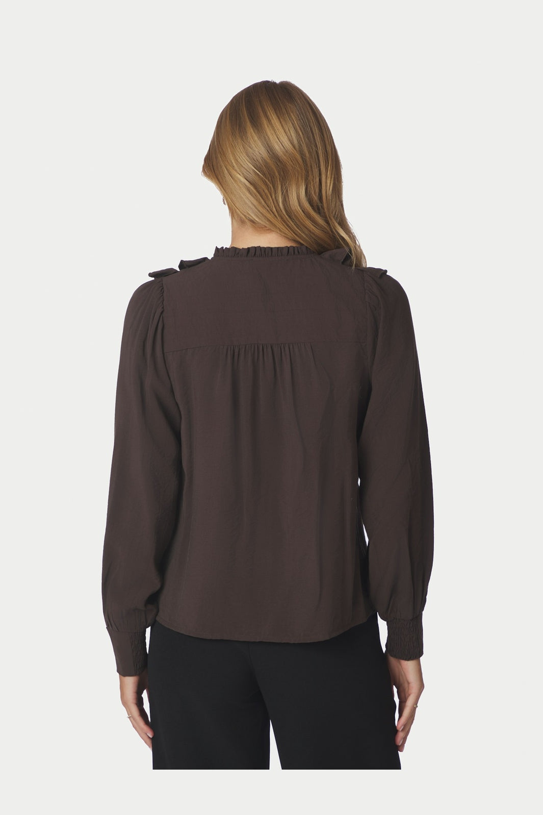Neo Noir - Larine Ruffle Blouse 169981 - 676 - Dark Brown