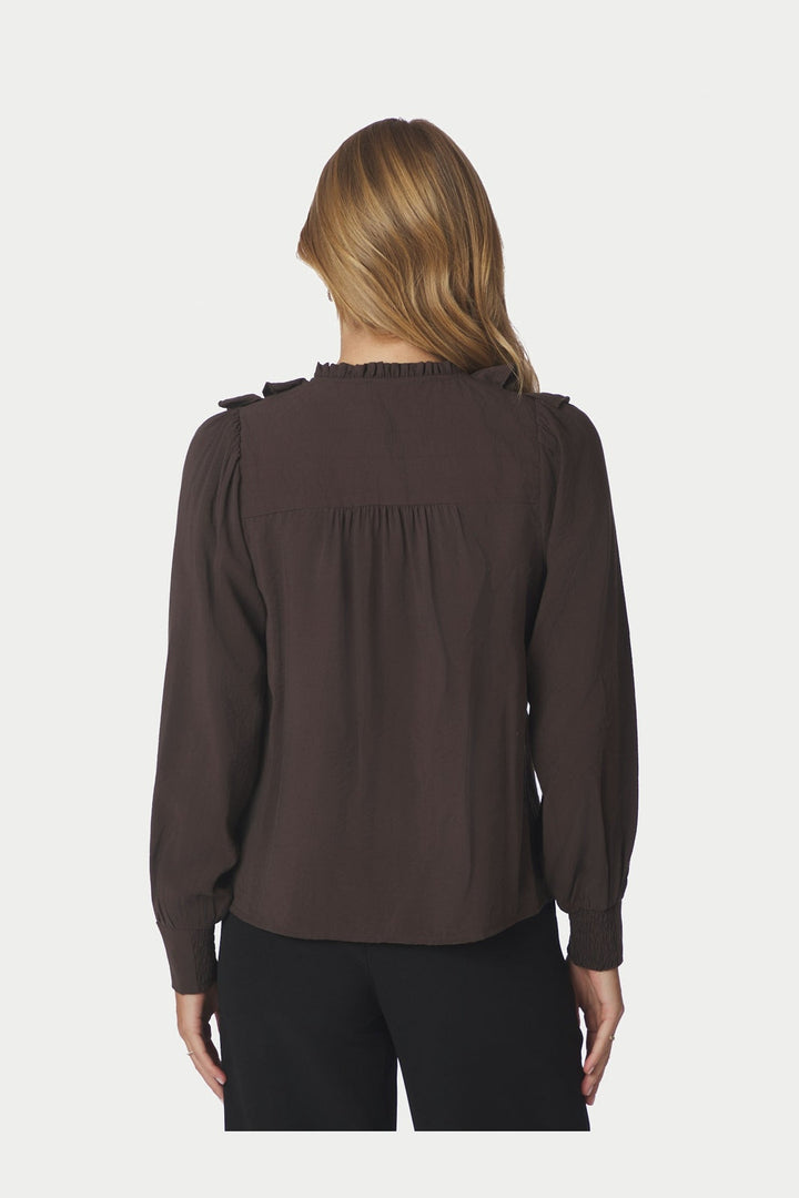 Neo Noir - Larine Ruffle Blouse 169981 - 676 - Dark Brown
