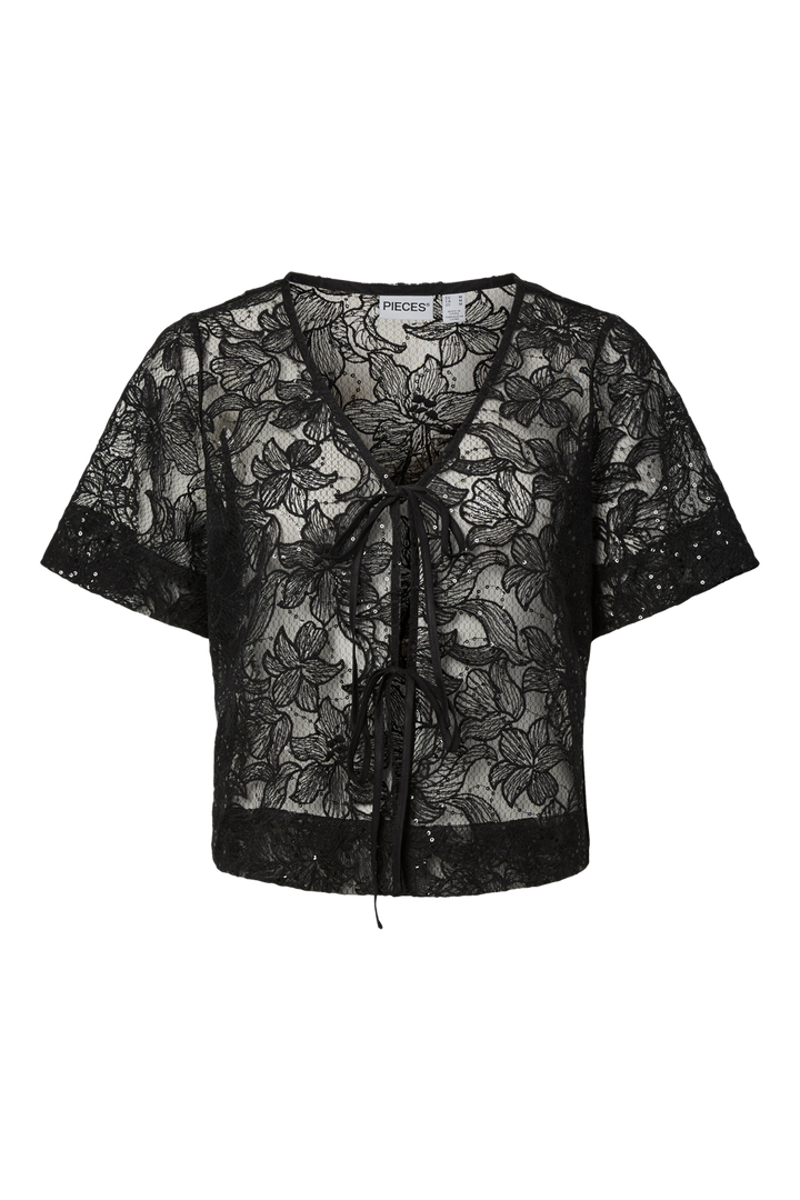 Pieces - Pclouise 2/4 V-Neck Tie Top - 5042915 Black