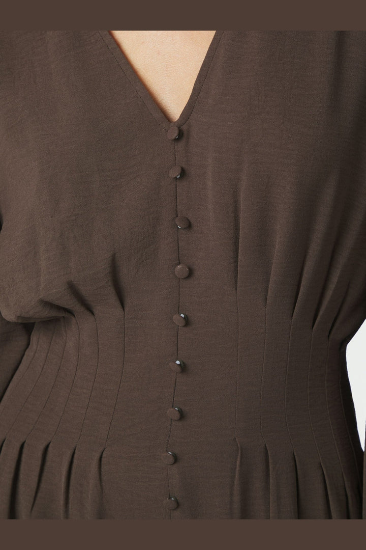 Neo Noir - Annelie Solid Crepe Dress 169135 - 676 - Dark Brown