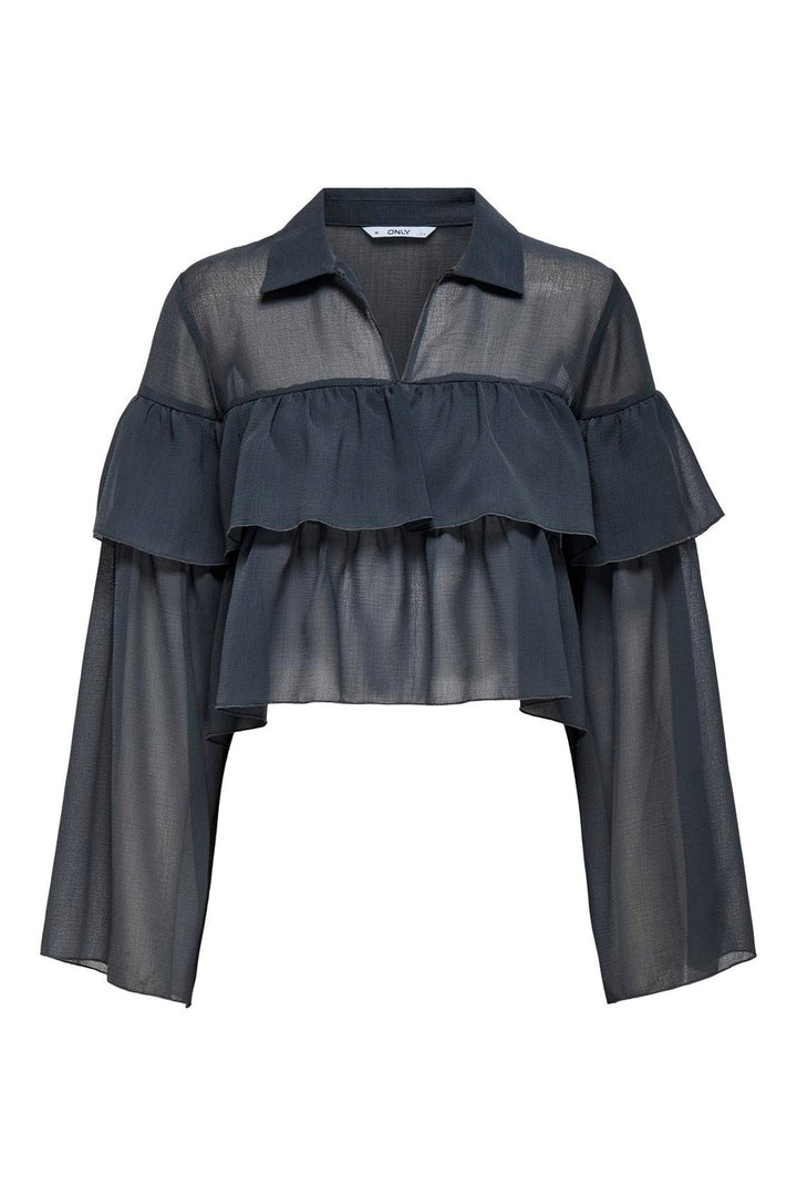Only - Onlsuzzi L/S Frill Tie Top Ox - 4887373 Phantom