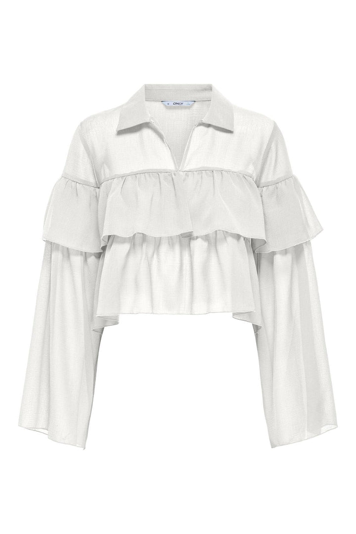 Only - Onlsuzzi L/S Frill Tie Top Ox - 4882991 Cloud Dancer