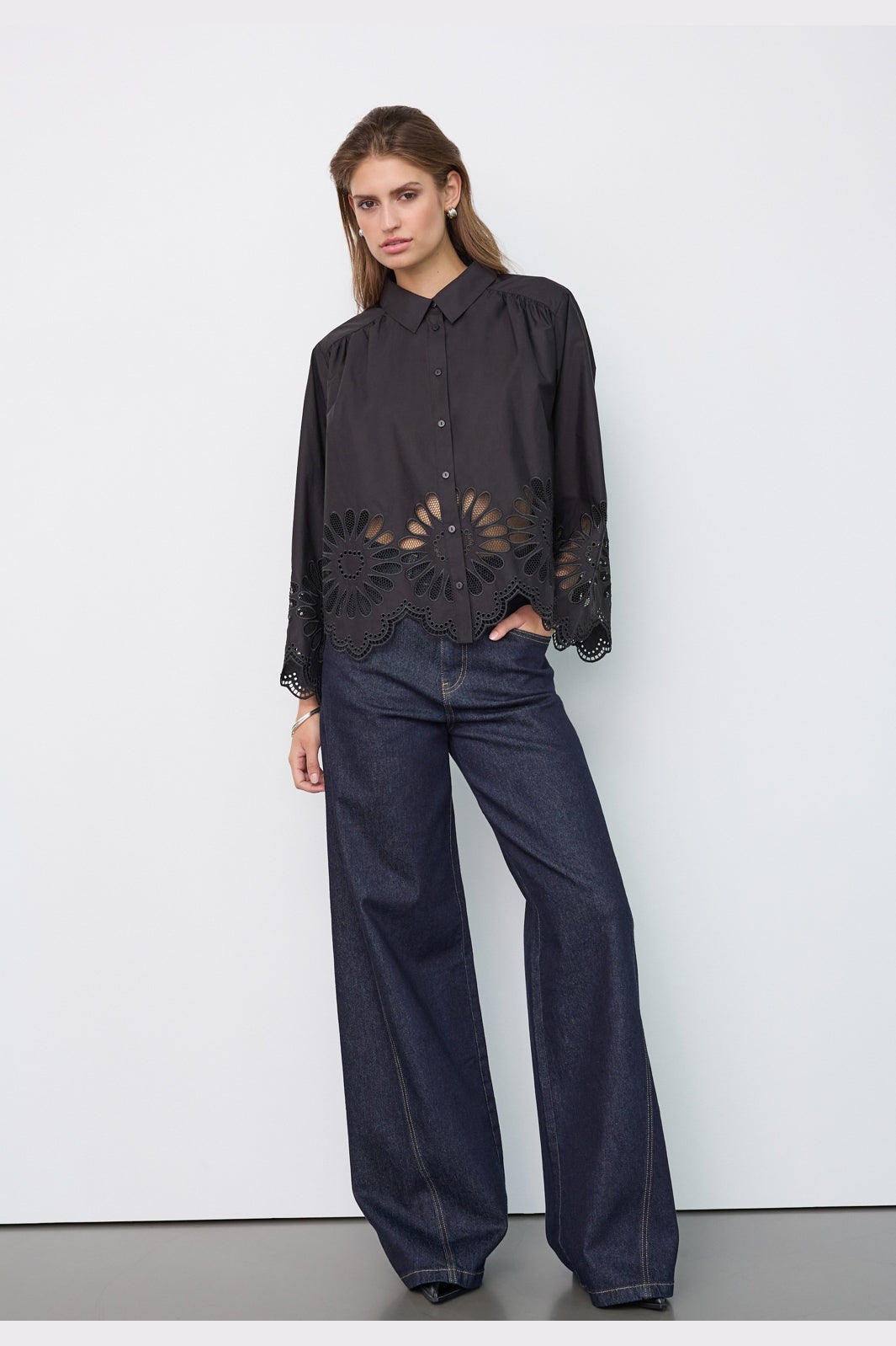 Co´Couture - Melisecc Emb. Ls Shirt 500281 - 65001 - Black