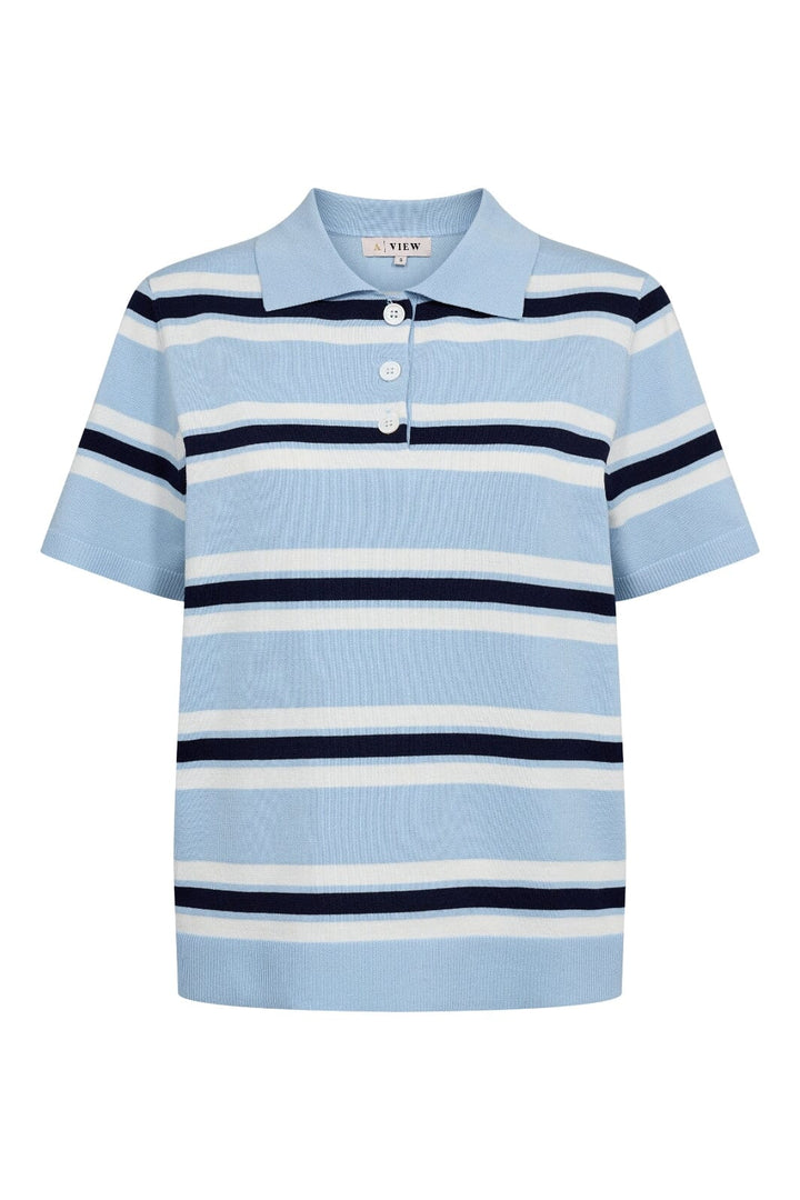 A-VIEW - Polo Stripe Knit Blouse AV5060 - 100 - Light Blue/White Stripe