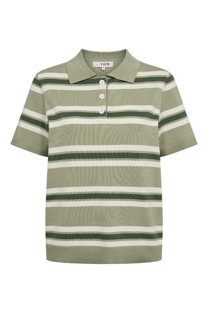 A-VIEW - Polo Stripe Knit Blouse AV5060 - 859 - Dusty Green