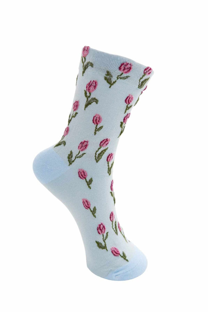 Forudbestilling - Black Colour - Bcdua Flower Sock 4338 - Lt. Blue