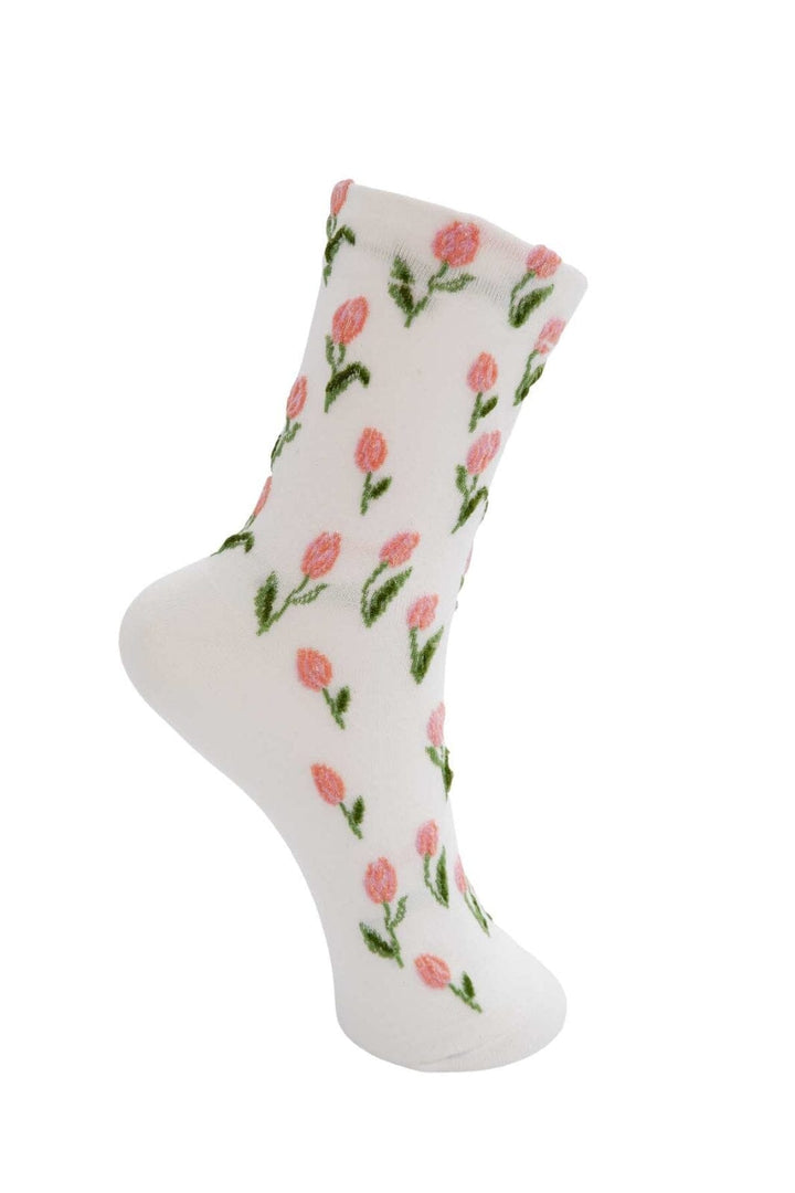 Forudbestilling - Black Colour - Bcdua Flower Sock 4338 - White