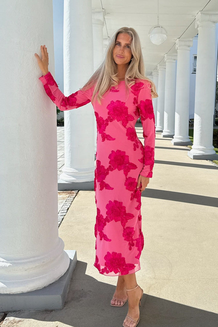 Forudbestilling - BYIC - Eliseic Mesh Dress A23914 - Fuchsia Pink Flower Kjoler 