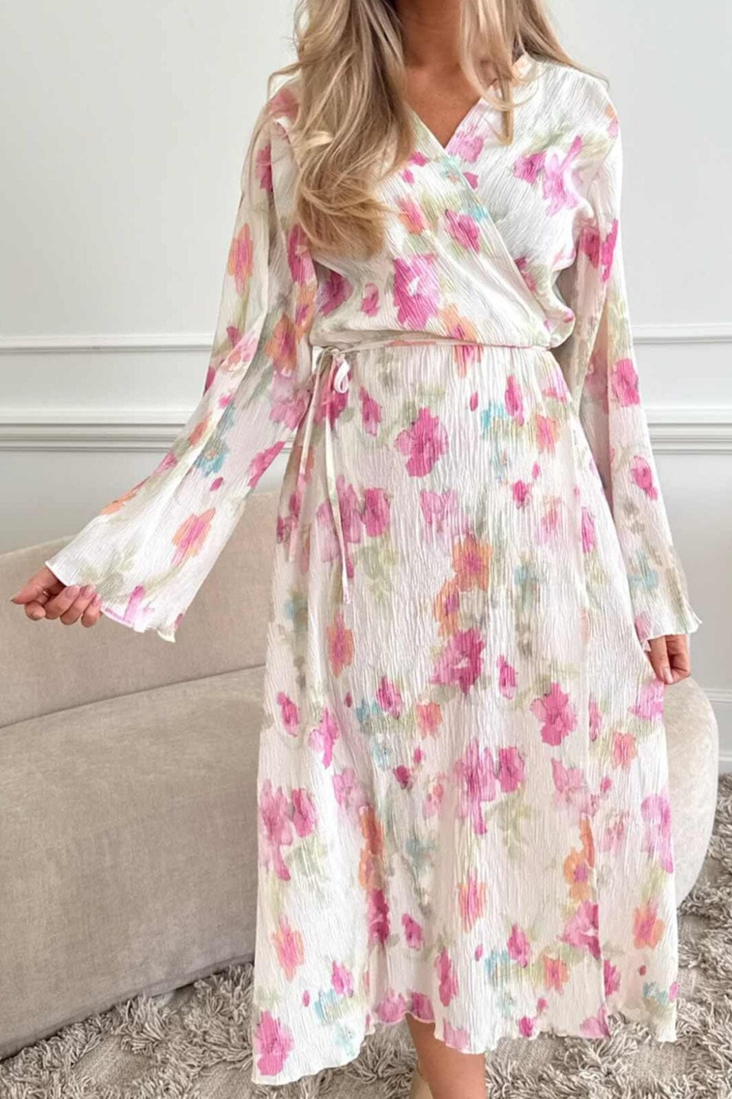 BYIC - Ofeliaic Long Wrap Dress A23640 - Pink Flower Blush Print