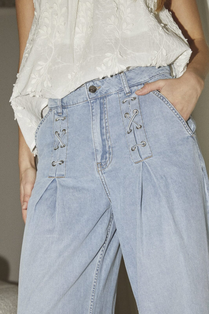 Forudbestilling - Co´Couture - Cindycc Eyelet Wide Jeans 31529 - 114 - Fade Denim Bukser 