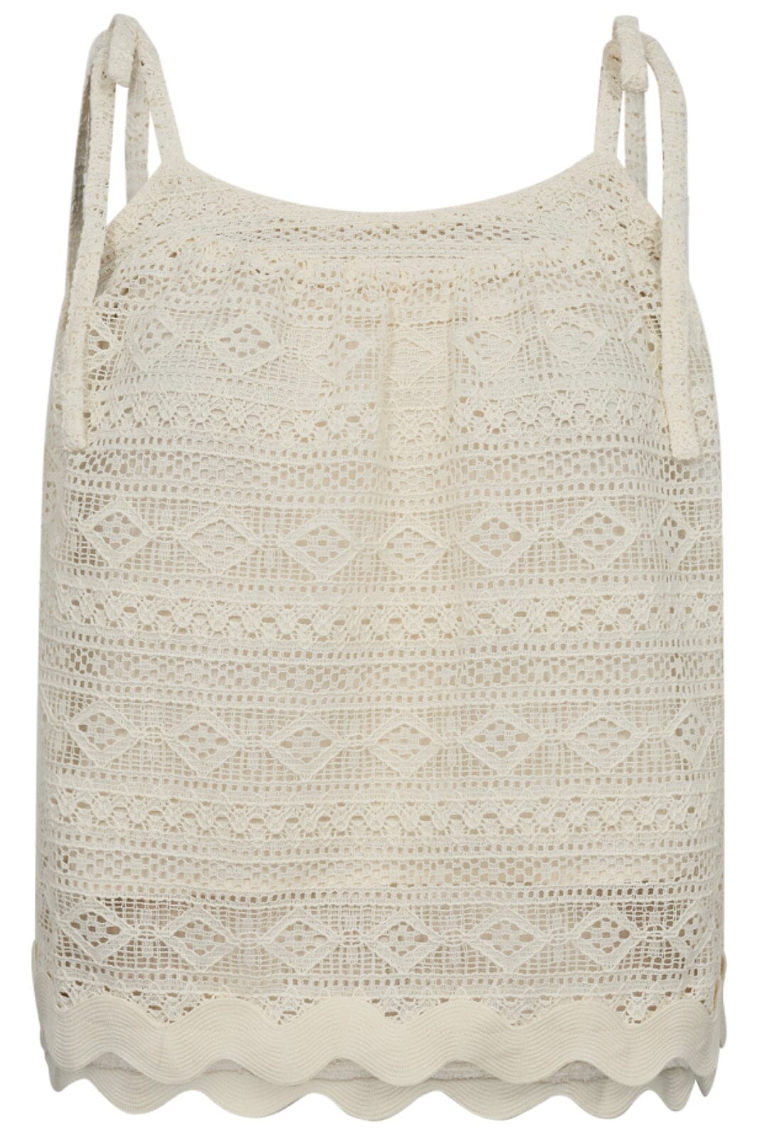 Forudbestilling - Co´couture - Laracc Crochet Strap Top 35498 - 11 Off White T-shirts 