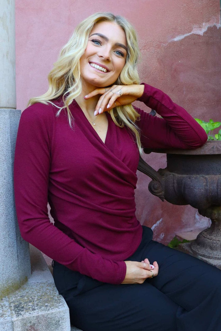Forudbestilling - Liberte - Ea Ls Wrap Blouse 22258 - Bordeaux