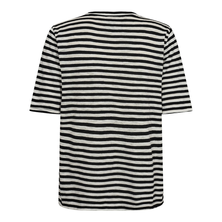 Forudbestilling - Liberte - Ulla-Ss-Vneck-Stripe-Tshirt - Black White Stripe T-shirts 