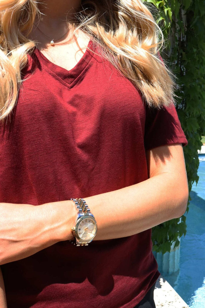 Forudbestilling - Liberte - Ulla-Ss-Vneck-Tshirt 21675 - Bordeaux