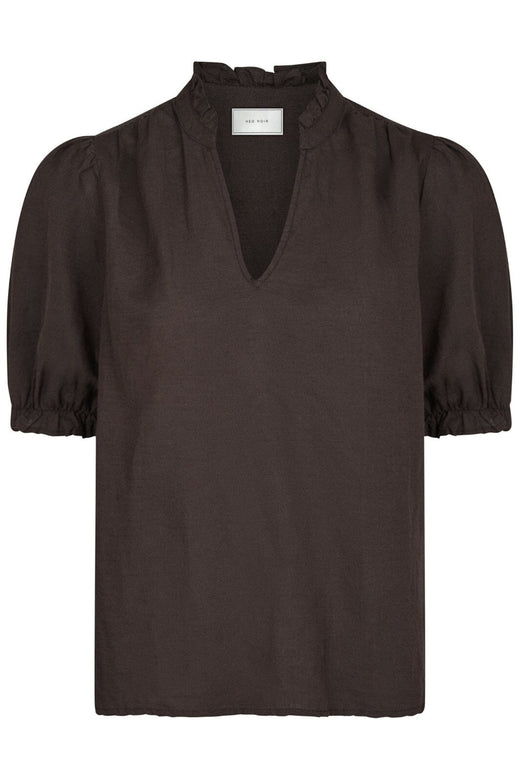 Neo Noir - Odesa Linen Blouse 160264 - 676 - Dark Brown