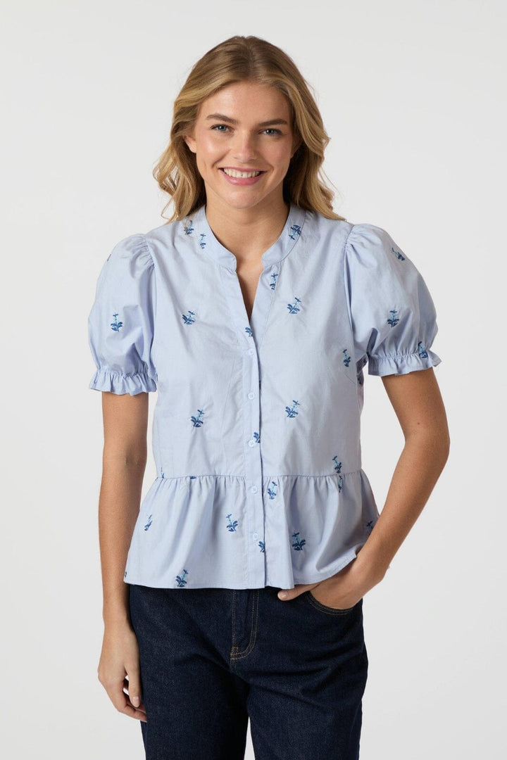 Neo Noir - Savy Embroidery Blouse 165358 - 145 - Light Blue