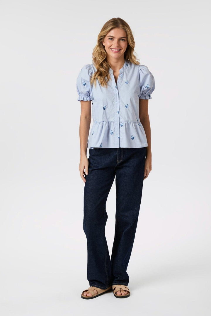 Neo Noir - Savy Embroidery Blouse 165358 - 145 - Light Blue