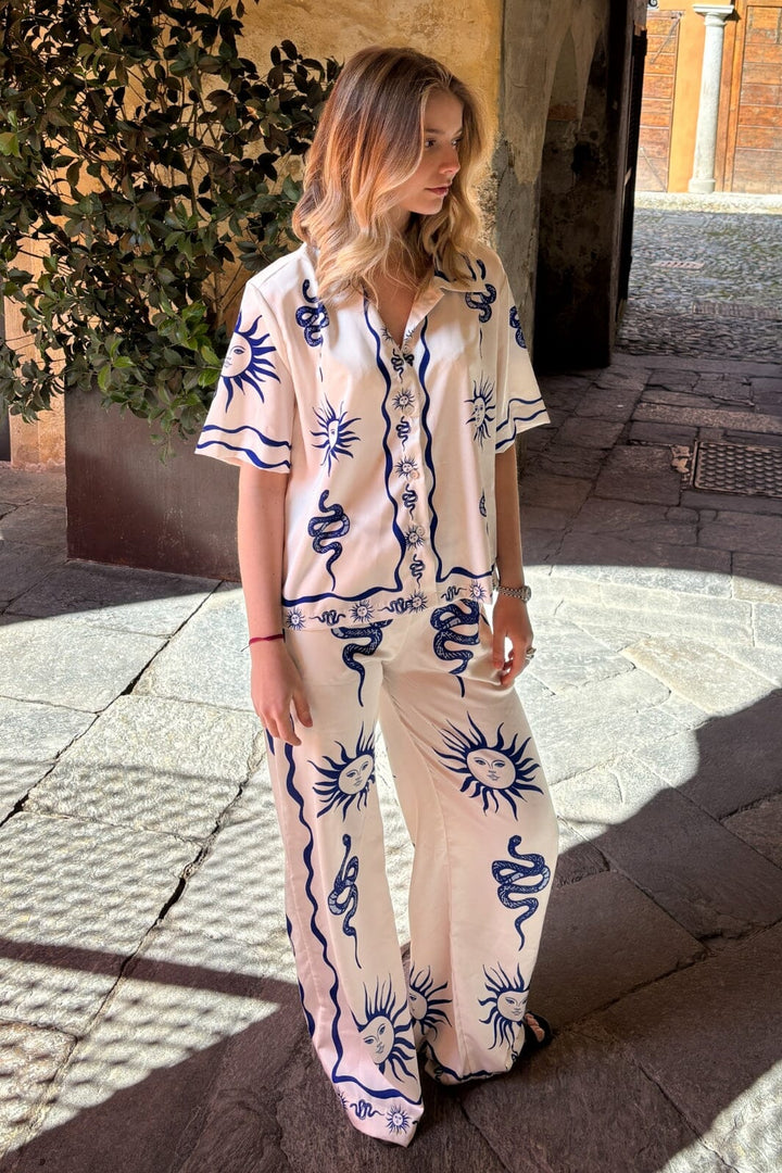 Forudbestilling - Noella - Kimona Pants 13060002 - 1313 Chana Blue Print Bukser 