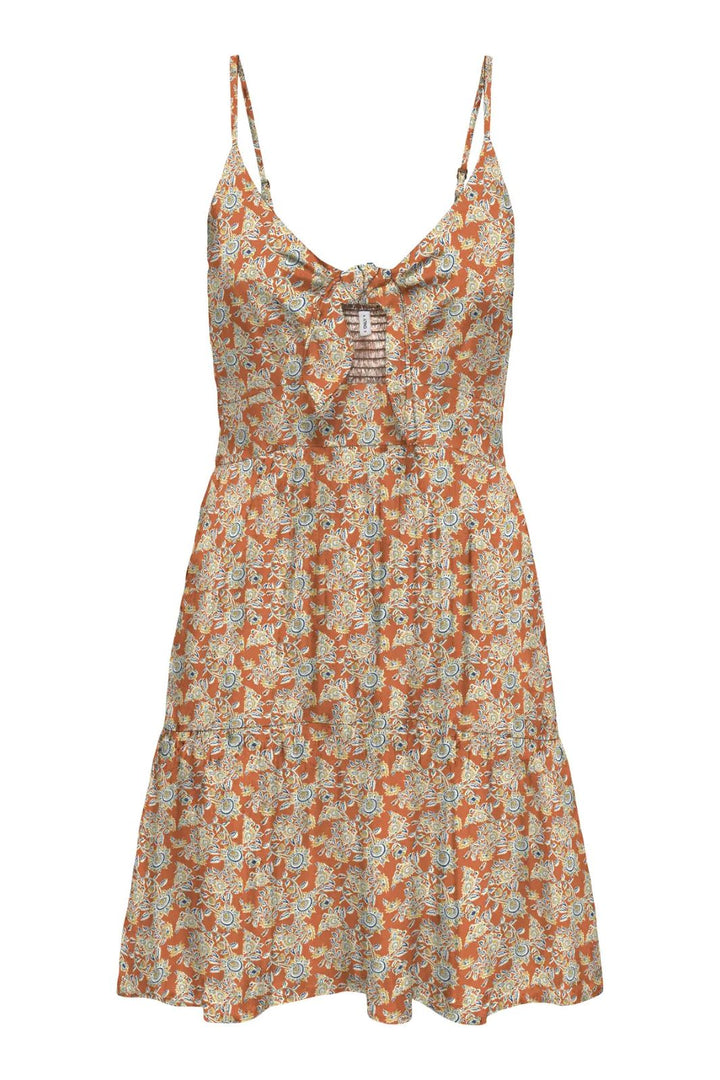 Forhåndsbestilling - Only - Onljennie S/L Knot Short Dress Ox - 4948116 Apricot Orange Flowers