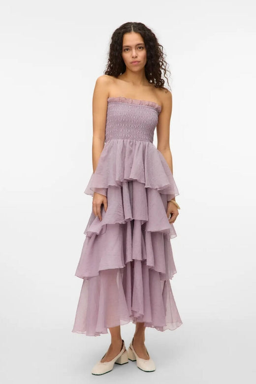 Vero Moda - Vmdelilah Sl Smock Ruffle Dress - 4830817 Elderberry