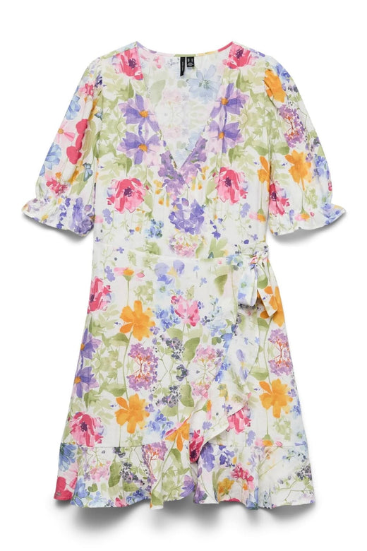 Vero Moda - Vmflora 2/4 Wrap Short Dress - 4887993 Bright White Multi Flower