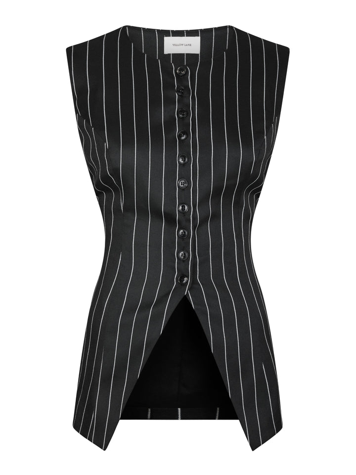 Forudbestilling - Yellow Lane - Alva Stripe Waistcoat 165673 - 100 - Black Veste 