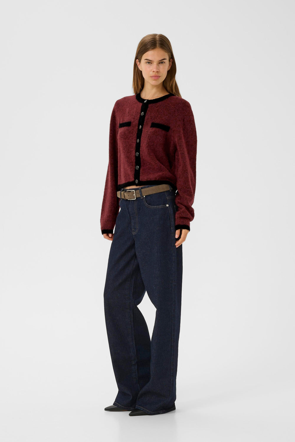 Gestuz - Gzalpha Ls Contrast Cardigan 10910459 - 108773 - Blood Red Melange/Black Cardigans 