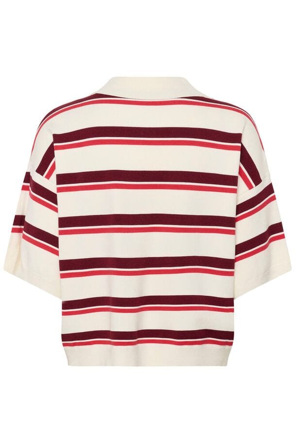Gestuz - Gztaia Ss Polo Pullover 10910933 - 109194 - Egret/Cabernet/Poinsettia Strikbluser 
