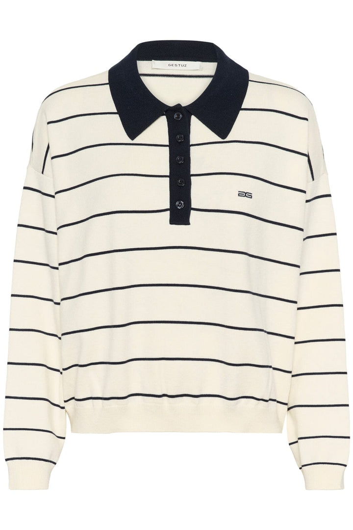 Gestuz - Gztaige Polo Pullover 10910829 - 108826 - Egret/Skycaptain Striped Strikbluser 