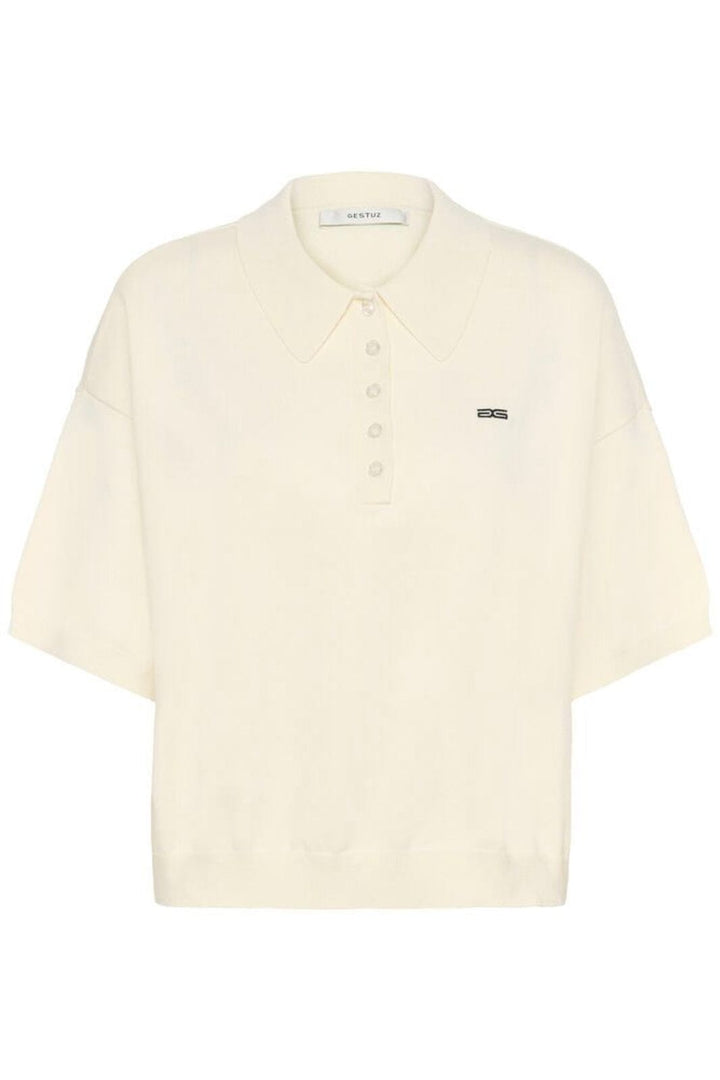 Gestuz - Gztalla Ss Polo Pullover 10910940 - 110103 - Egret Strikbluser 