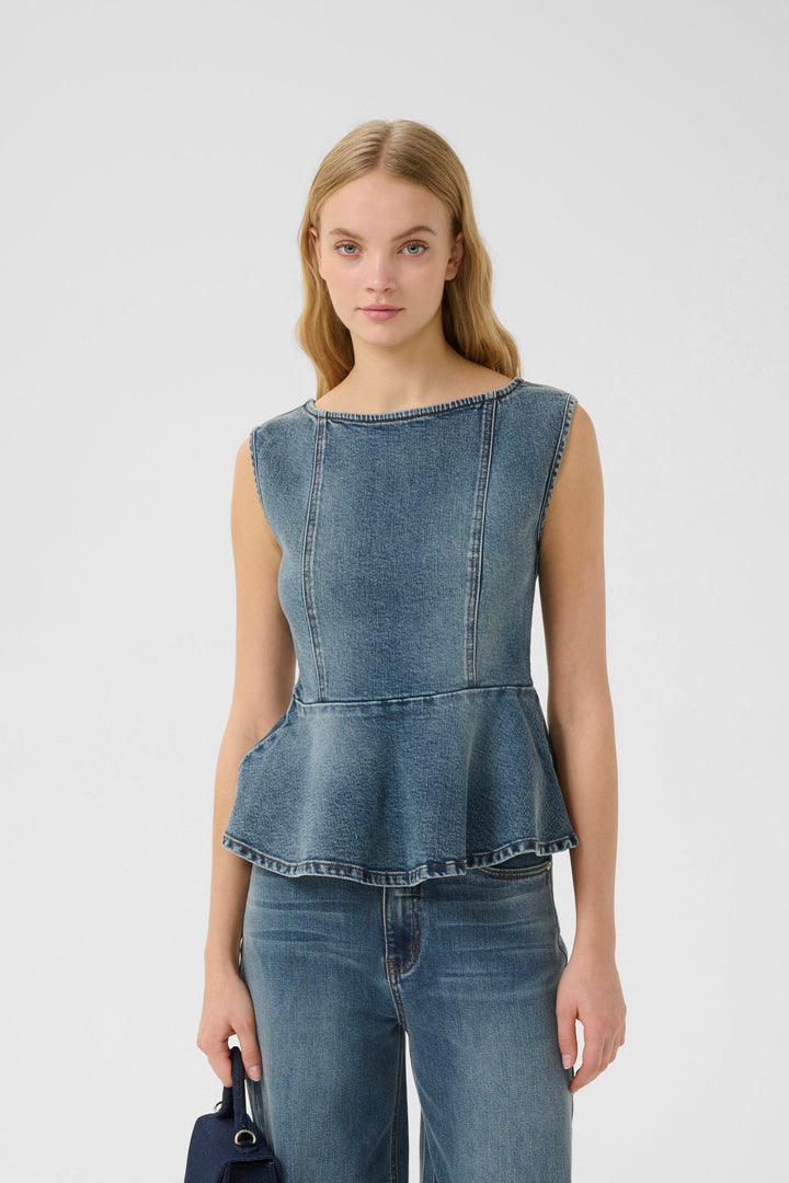 Gestuz - Gzviva Sl Top 10910572 - 108303 - Vintage Blue Denim Toppe 