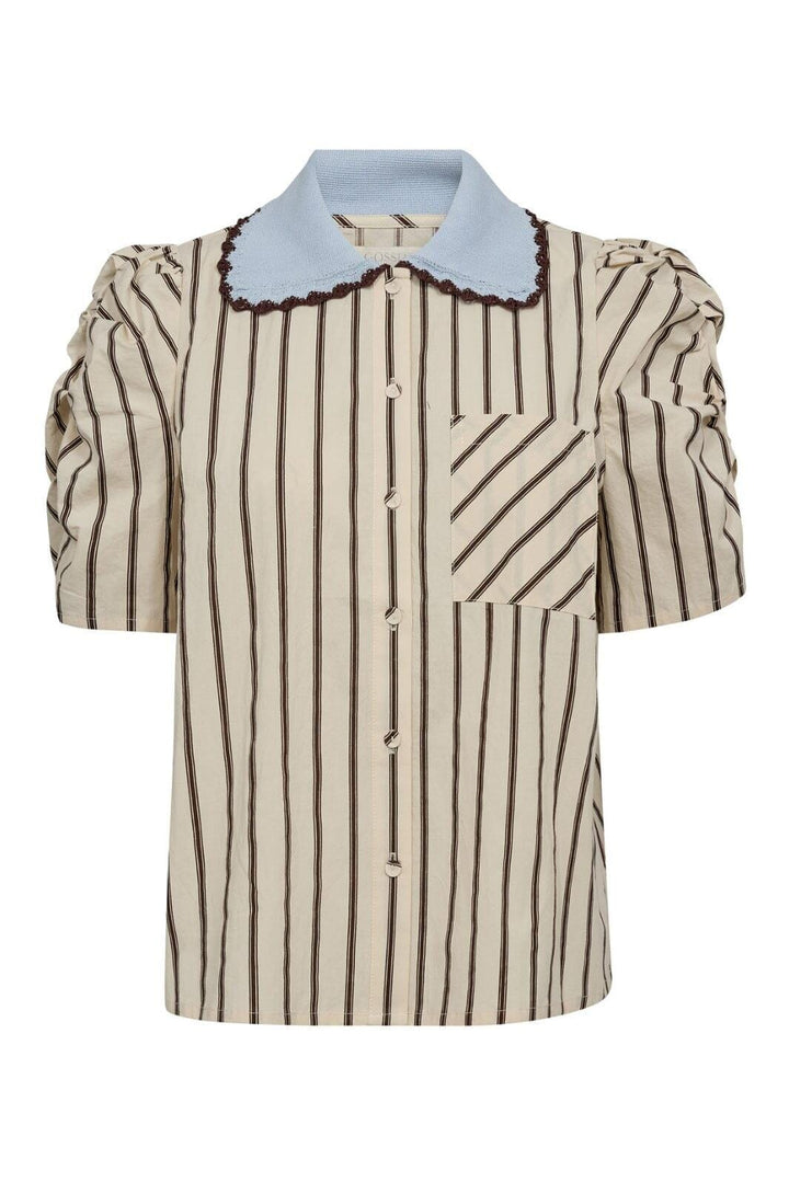 Gossia - Mullego Jo Blouse G2874 - Off-White/Brown Stripes Bluser 