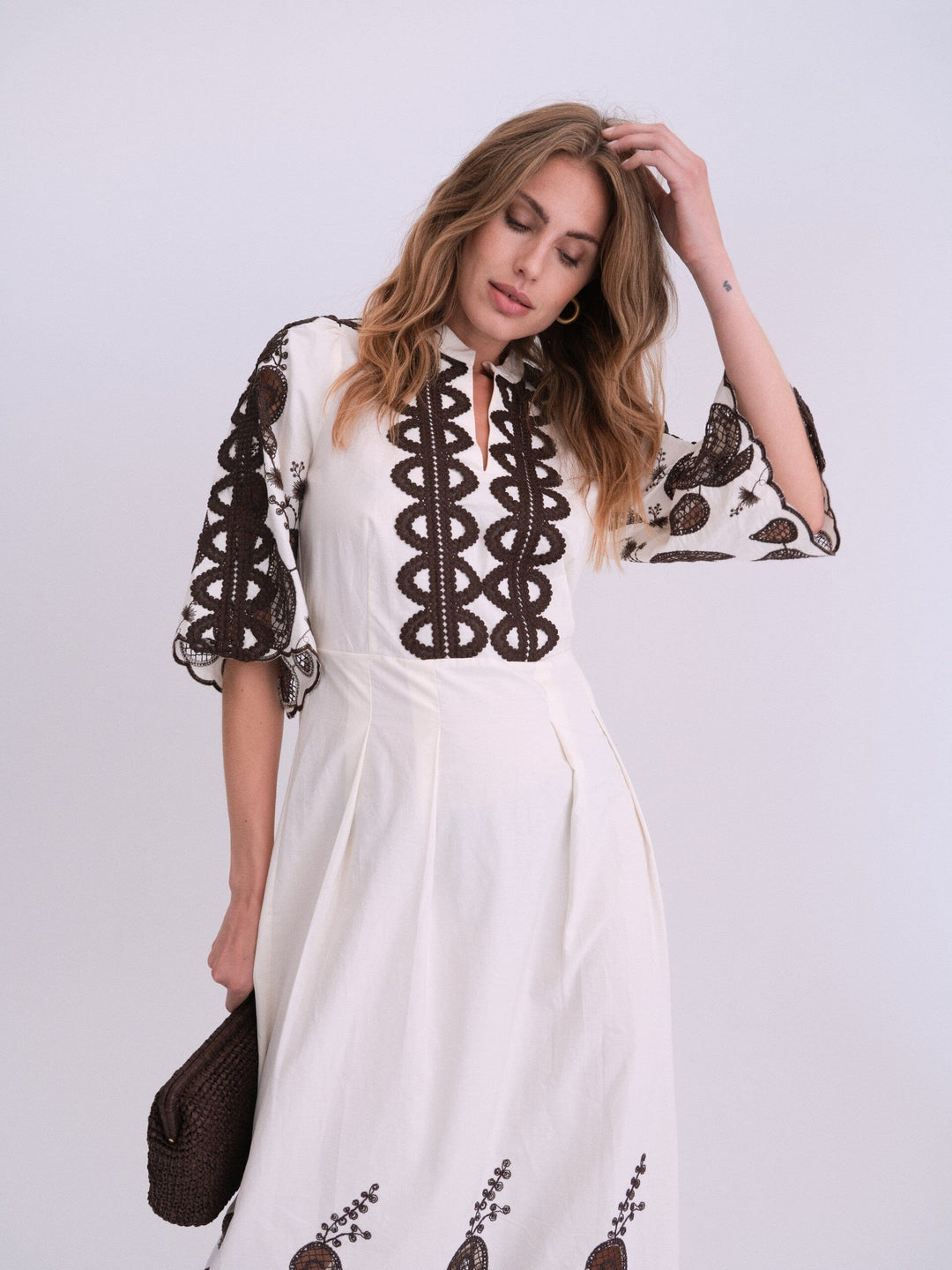 Gossia - Safinago Dress G2842 - Creme - Brown Kjoler 